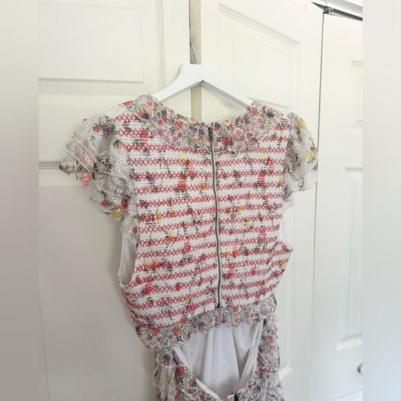 Alice + Olivia Mitzi Cutout Minidress White Floral Short Sleeve Ruffle Dress 14 - Picture 12 of 12